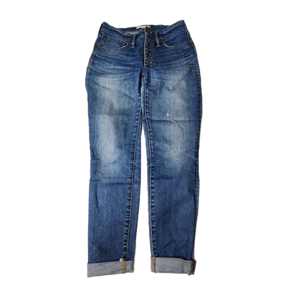 Madewell 9" High Rise Skinny Jeans Womens 27 Blue Distressed Cuffed Button Fly